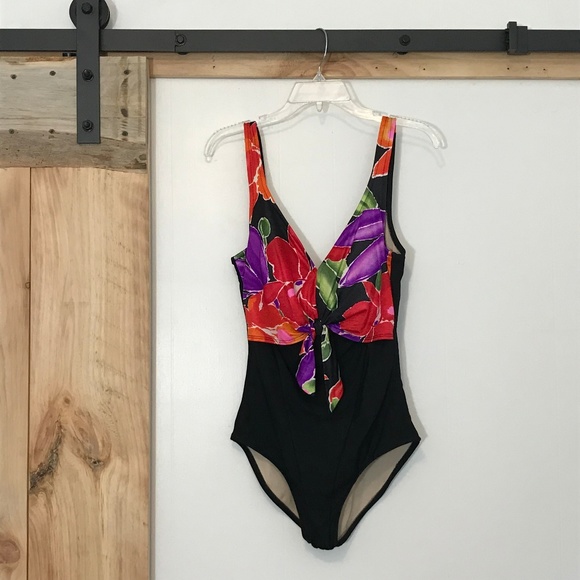 Vintage Other - VTG 80s Floral High Cut Swimsuit Tie Front L 12